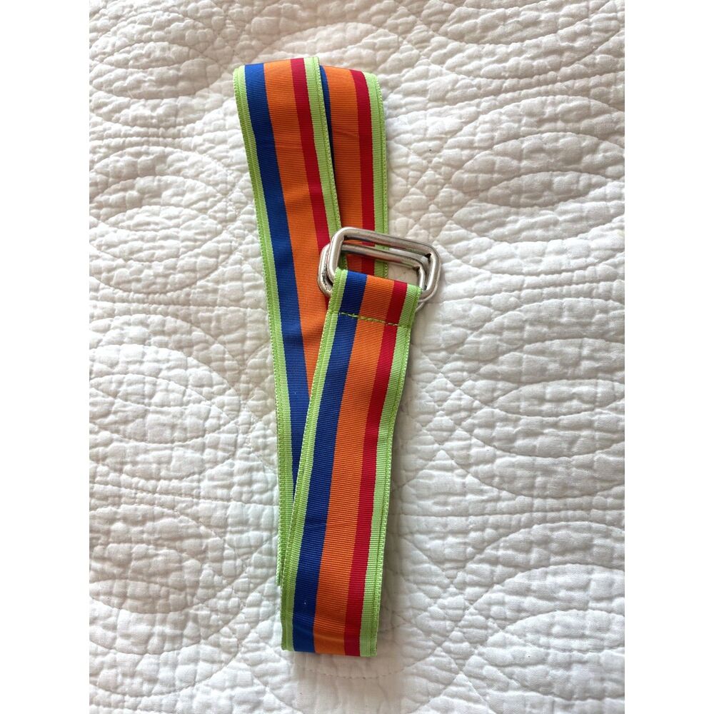 Polo Ralph Lauren Vtg Webbed Ribbon Belt Mens XL Striped Multi Orange Americana